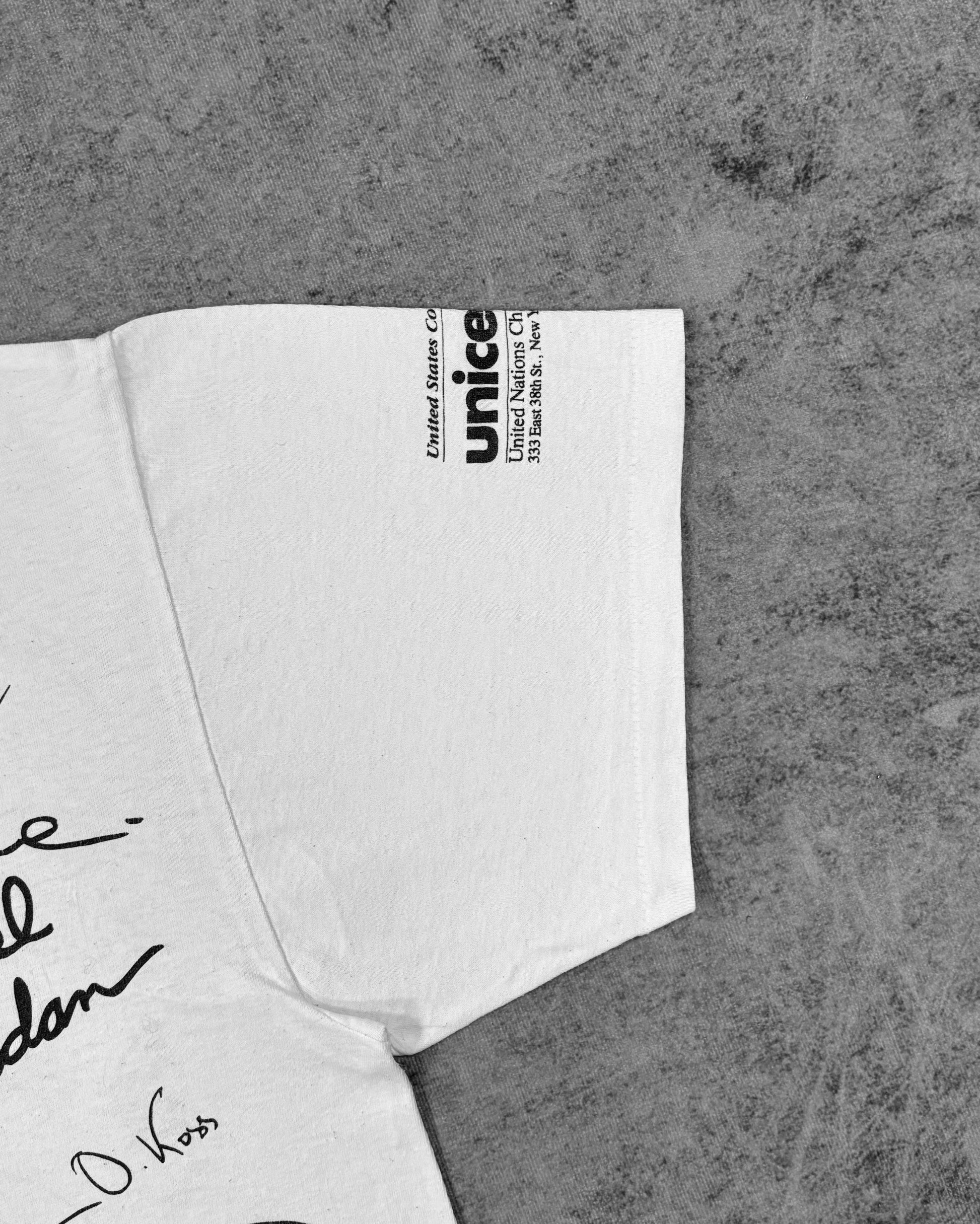 Fabric detail of the heavyweight cotton Hanes t-shirt