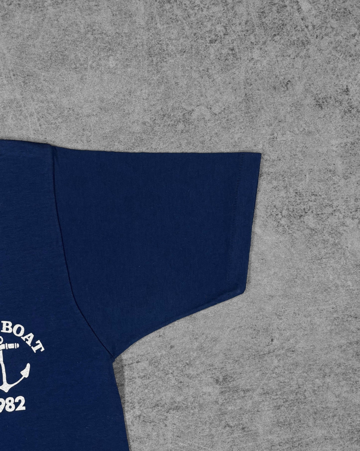 Heavy cotton fabric detail on vintage 1982 Love Boat anchor t-shirt