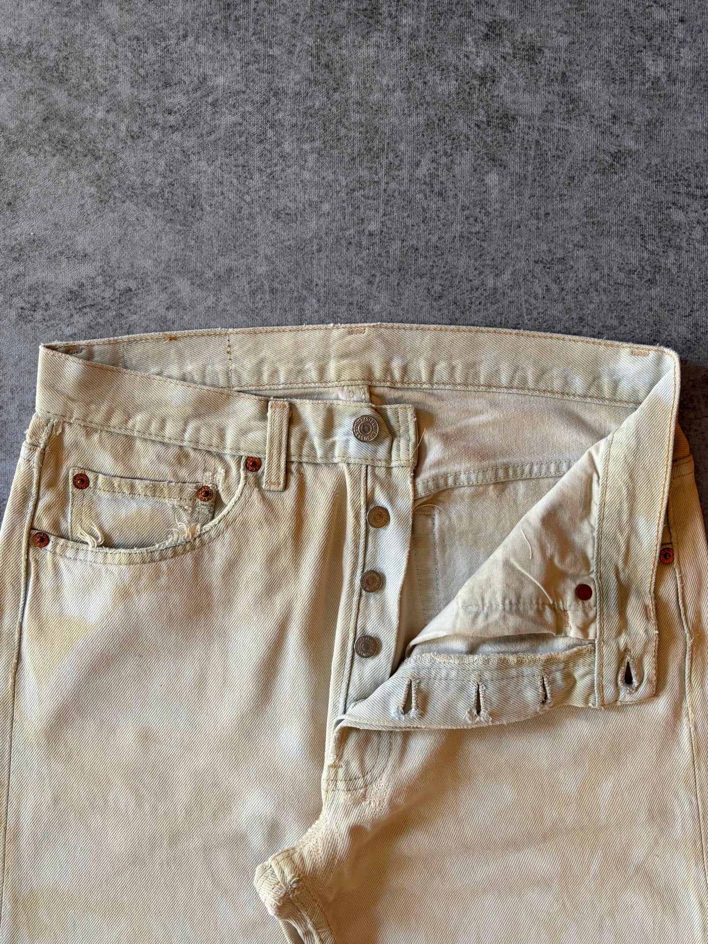 Vintage Mid 1990s Desert Sand Levi’s 501 USA – Marble Wash Sand/Ice Fade
