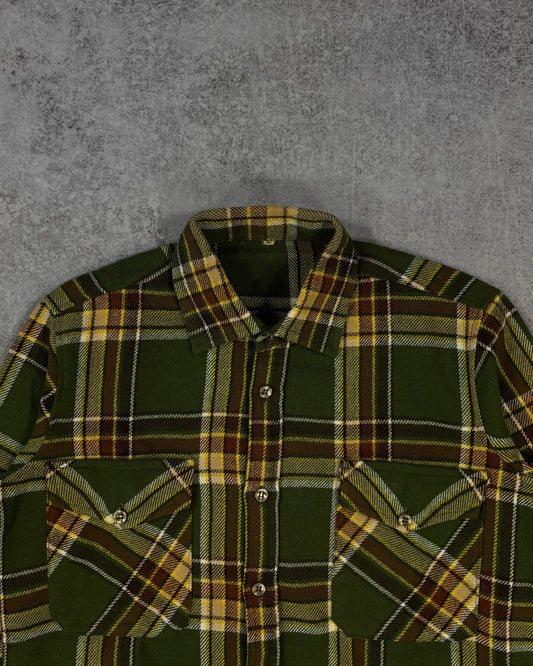 Vintage 1970s Green Plaid Flannel Shirt – Workwear Button Down Lumberjack