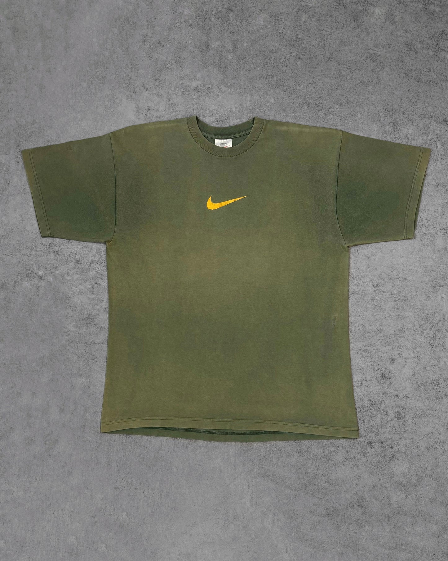 Vintage 1990s Nike Sunfaded Mini Swoosh T-Shirt - Olive Green Logo Tee