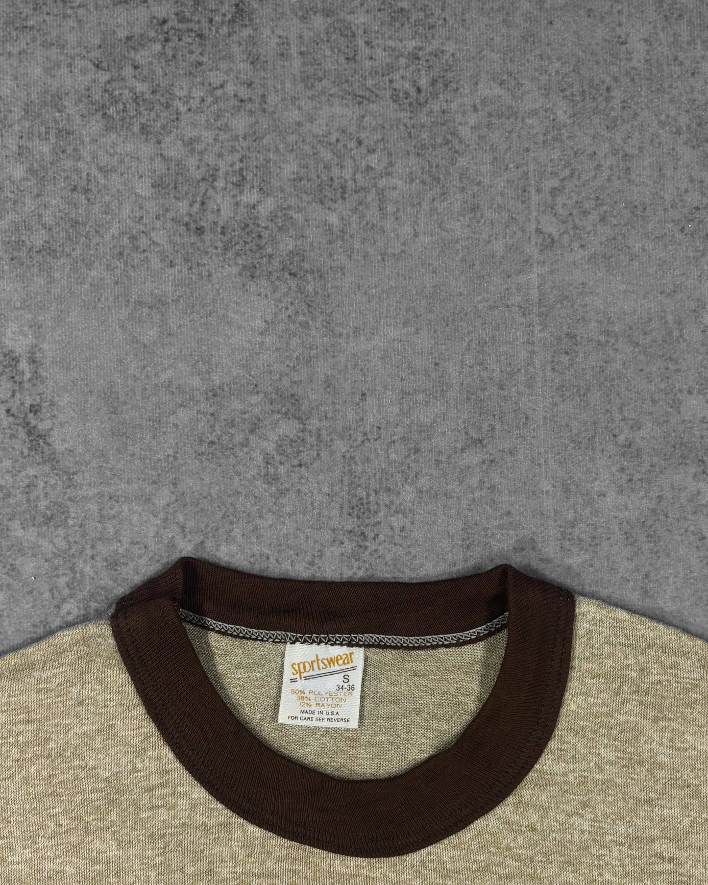 Sportswear label detail on vintage 1970s Ozark Vineyard t-shirt