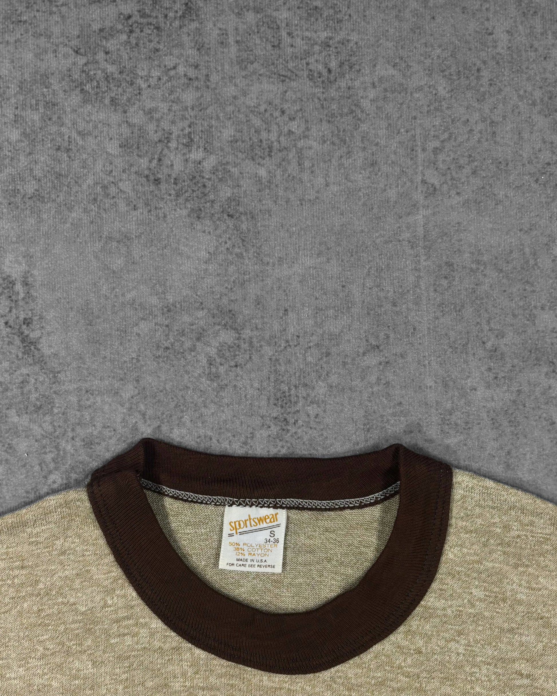 Sportswear label detail on vintage 1970s Ozark Vineyard t-shirt