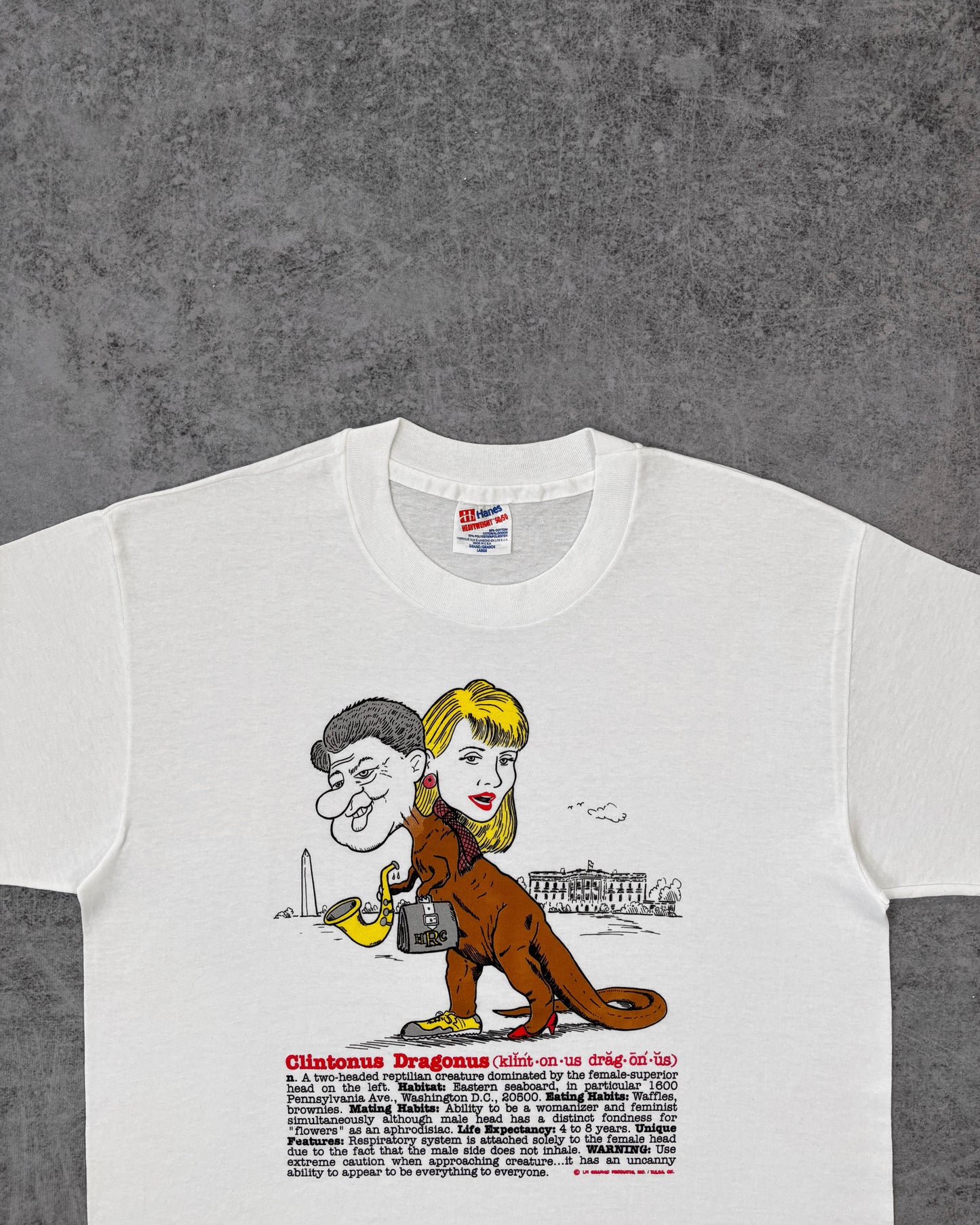 Vintage 1990s Clintonus Dragonus Political Graphic T-Shirt – Hanes Heavyweight - USA Made