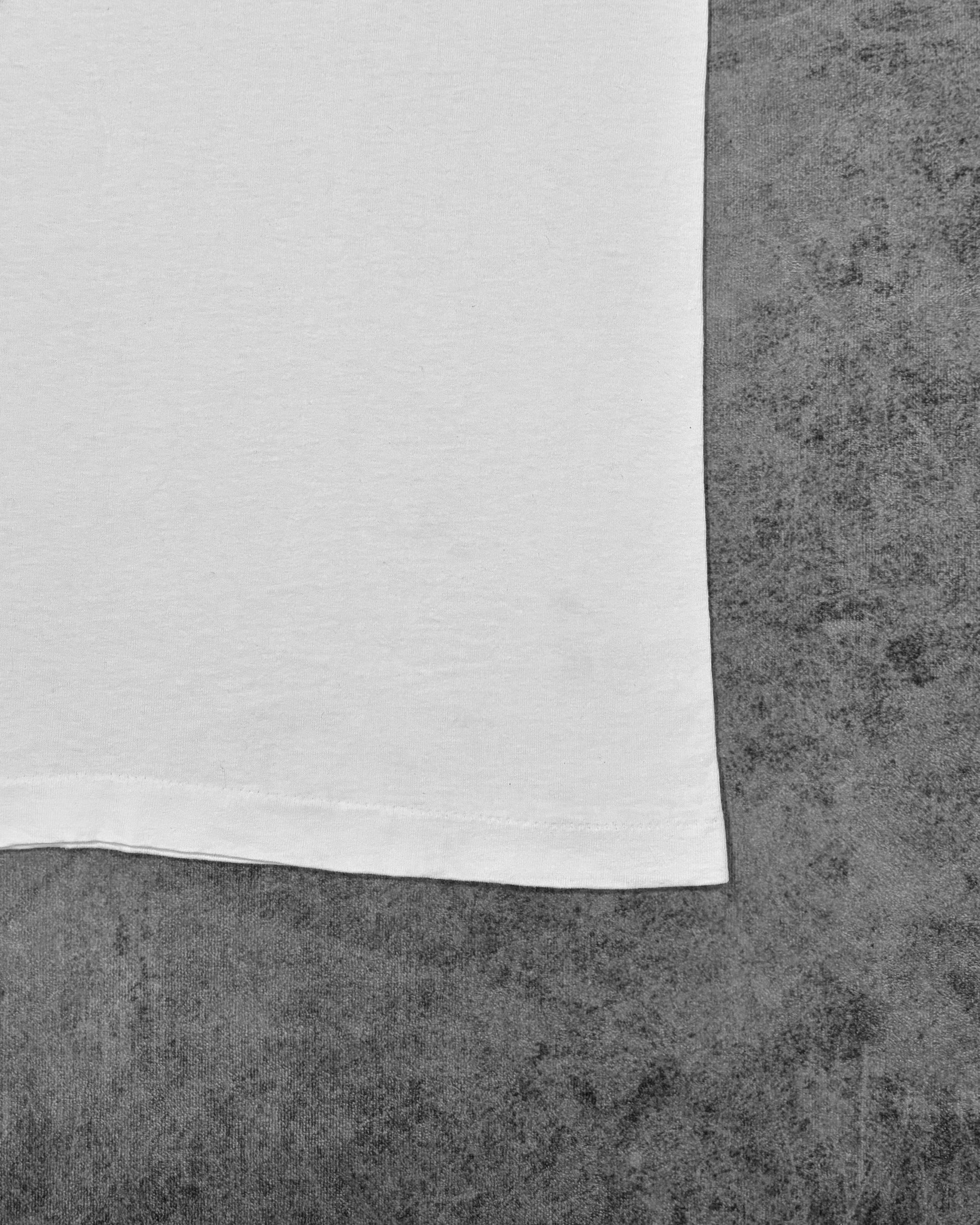 Stitching detail showing the single stitch sleeve and hem construction