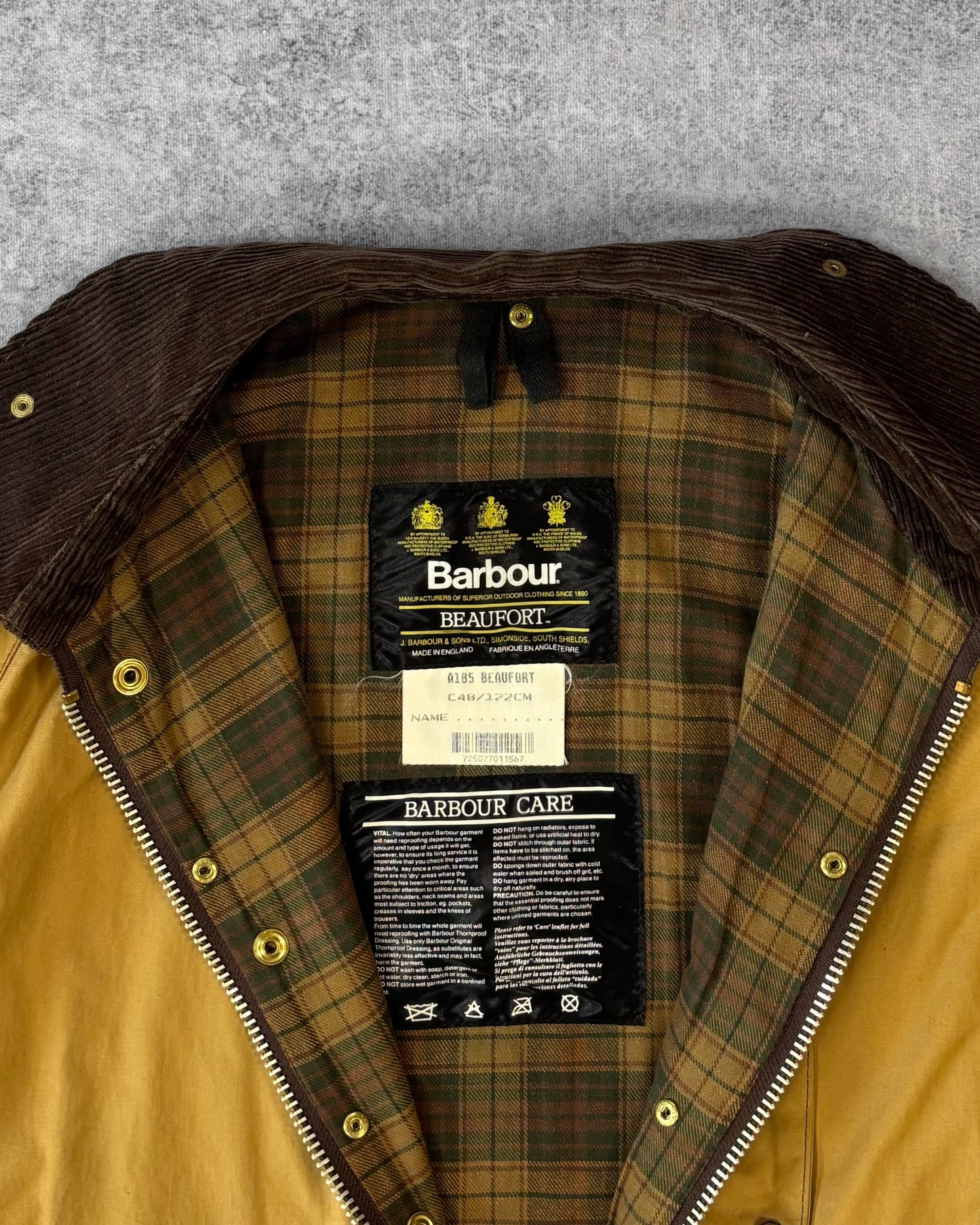 Vintage 1990s Barbour Beaufort Waxed Jacket Mustard – Made in England Classic Field Coat