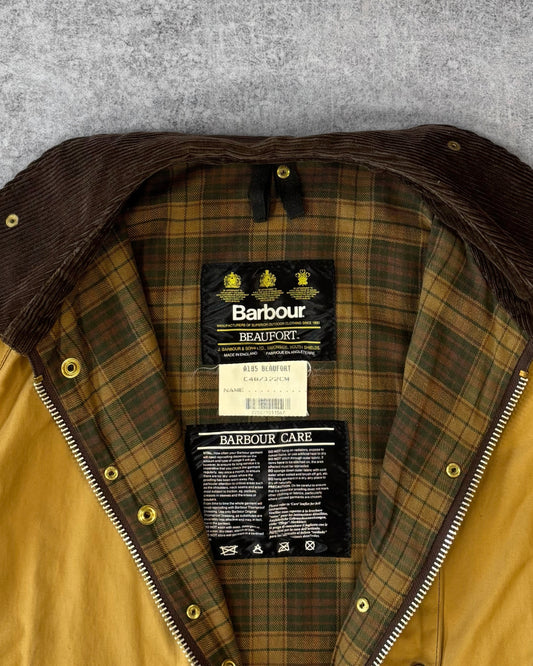 Vintage 1990s Barbour Beaufort Waxed Jacket Mustard – Made in England Classic Field Coat