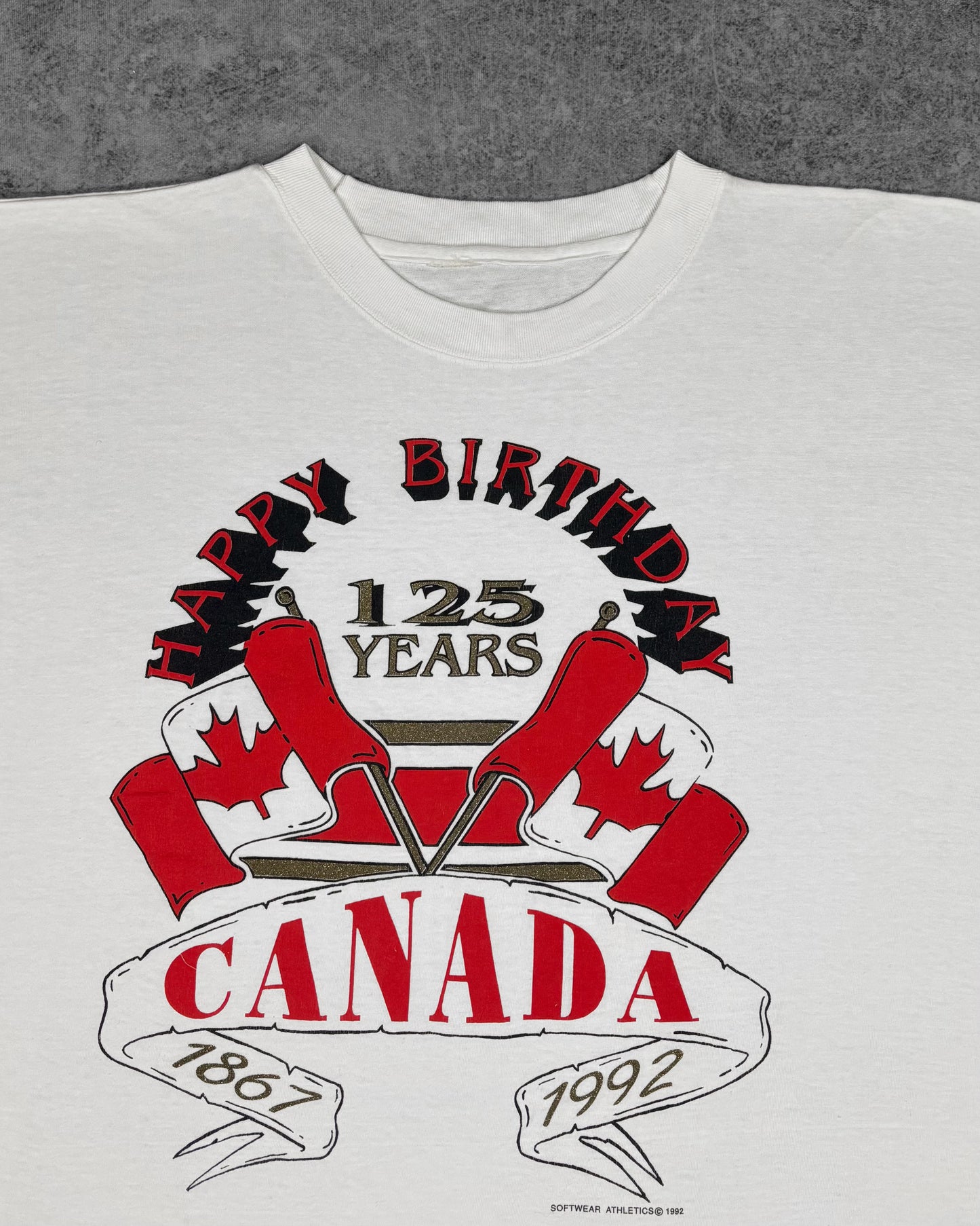 Vintage 1992 Canada 125 Years Anniversary Graphic T-Shirt – Happy Birthday Canada Tee – Single Stitch - Made in Canada