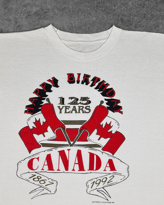 Vintage 1992 Canada 125 Years Anniversary Graphic T-Shirt – Happy Birthday Canada Tee – Single Stitch - Made in Canada