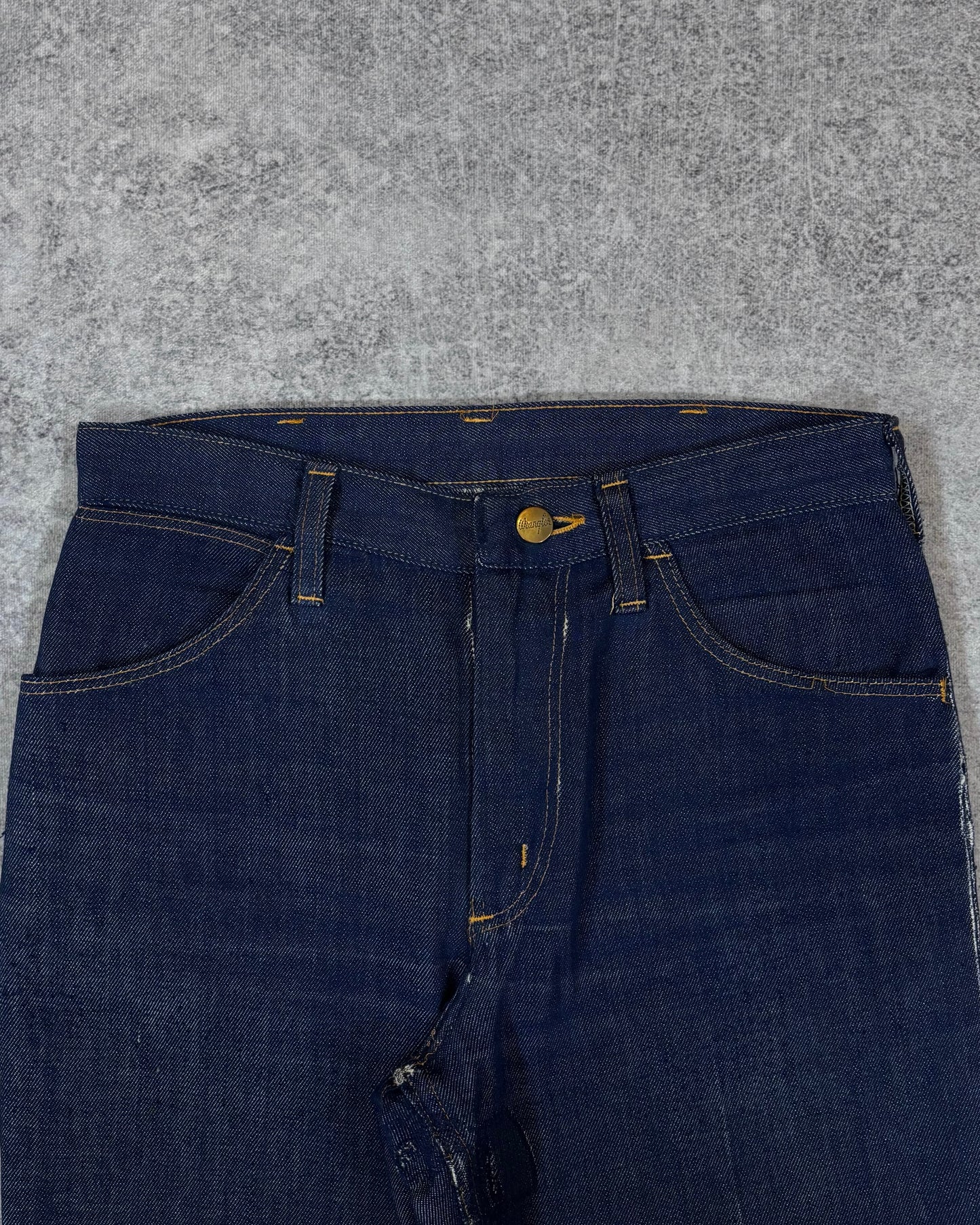 Vintage 1970s Wrangler Flare Lightweight Jeans – Talon Zipper – Dark Indigo Denim
