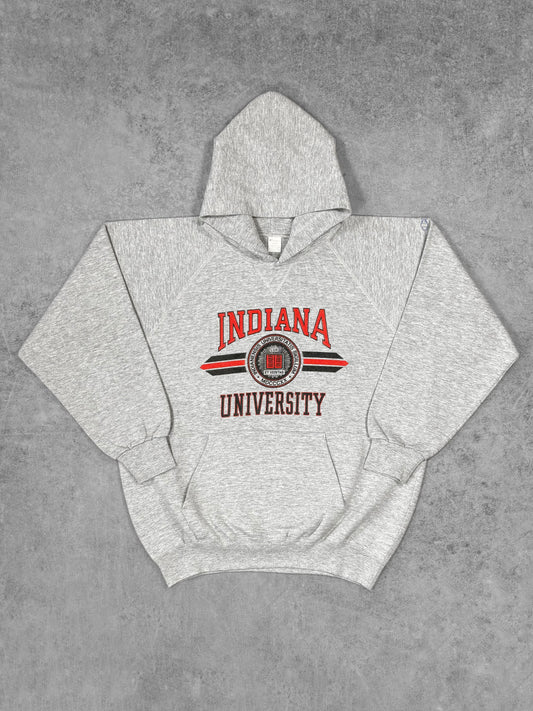 Vintage late 1980s Indiana University Champion raglan hoodie, front view