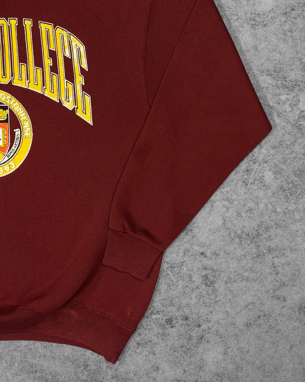 Vintage 1990s Boston College Galt Sand crewneck, fabric detail