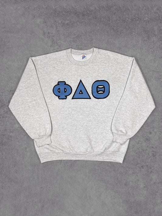 Vintage early 1990s Phi Delta Theta Jerzees Super Sweats crewneck, front view