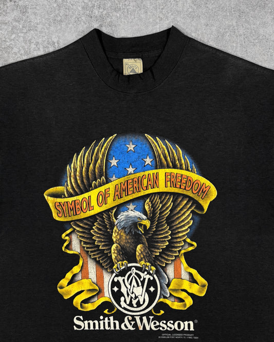 Vintage 1992 Smith & Wesson Eagle Graphic T-Shirt – 3D Emblem USA – Single Stitch Black Tee