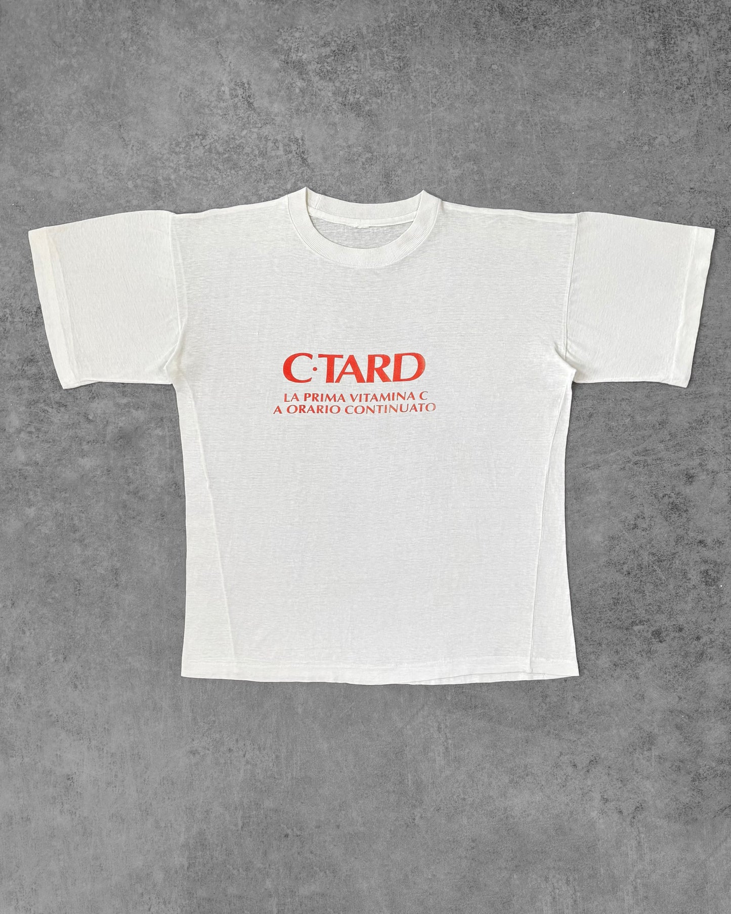 Vintage 1980s C-TARD Italian Vitamin C Promo Graphic T-Shirt – White Red Screen Print