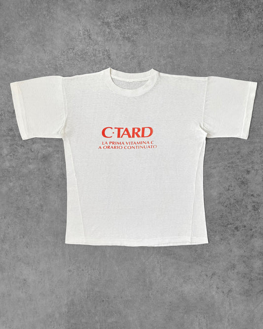 Vintage 1980s C-TARD Italian Vitamin C Promo Graphic T-Shirt – White Red Screen Print