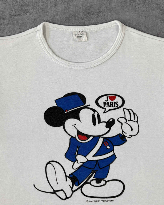 Vintage 1970s Disney Mickey Mouse Paris Graphic Ringer T-Shirt β Screen Print β Made in England