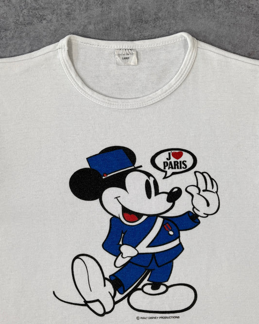Vintage 1970s Disney Mickey Mouse Paris Graphic Ringer T-Shirt – Screen Print – Made in England