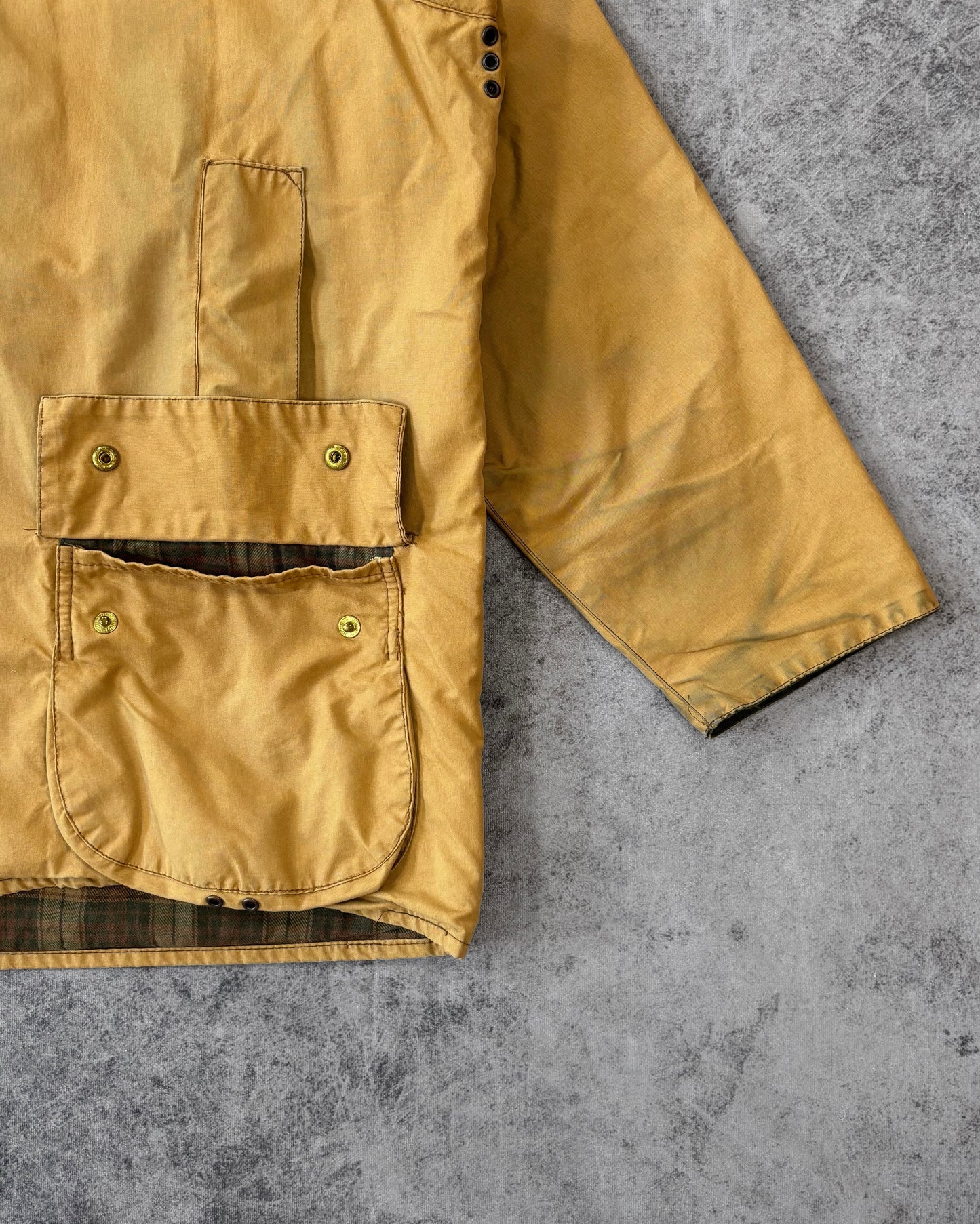 Vintage 1990s Barbour Beaufort Wax Jacket Mustard Yellow – Made in England British Field Jacket
