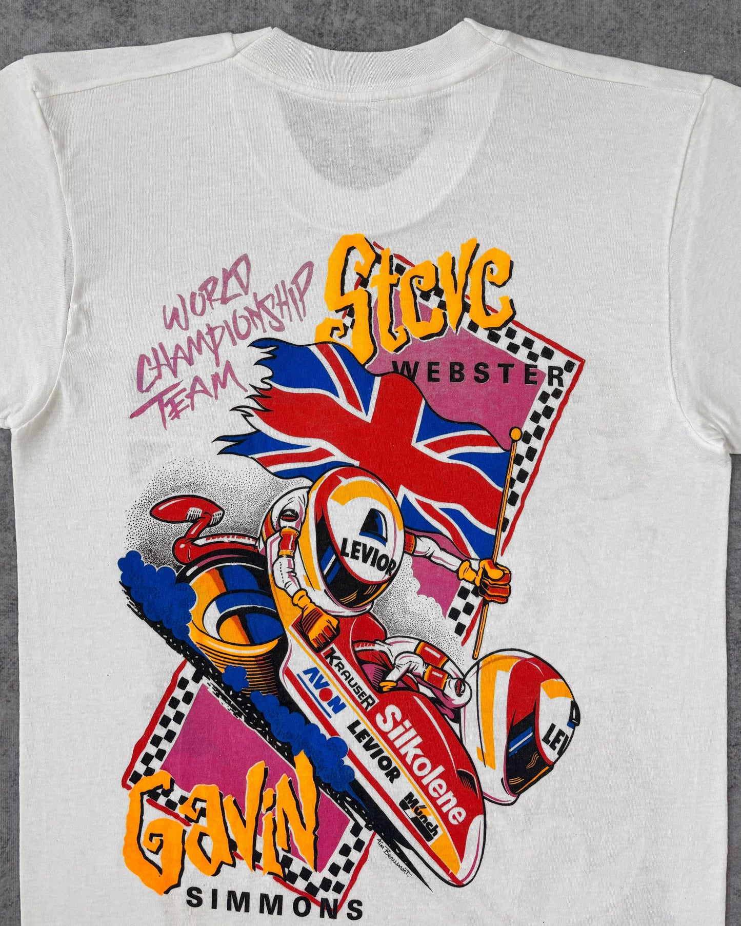 Vintage 1991 Screen Stars Steve Webster Gavin Simmons Sidecar Racing T-Shirt  - Motorcycle Graphic - Made in USA - Single Stitch
