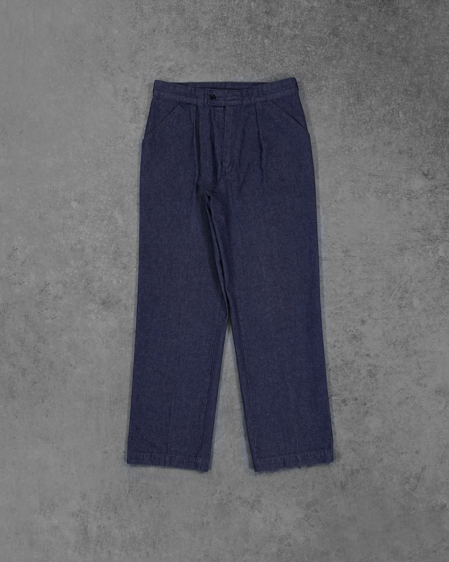 Vintage 1980s Denim Workwear Trousers – French Carpenter Pants – Pleated Front Utility