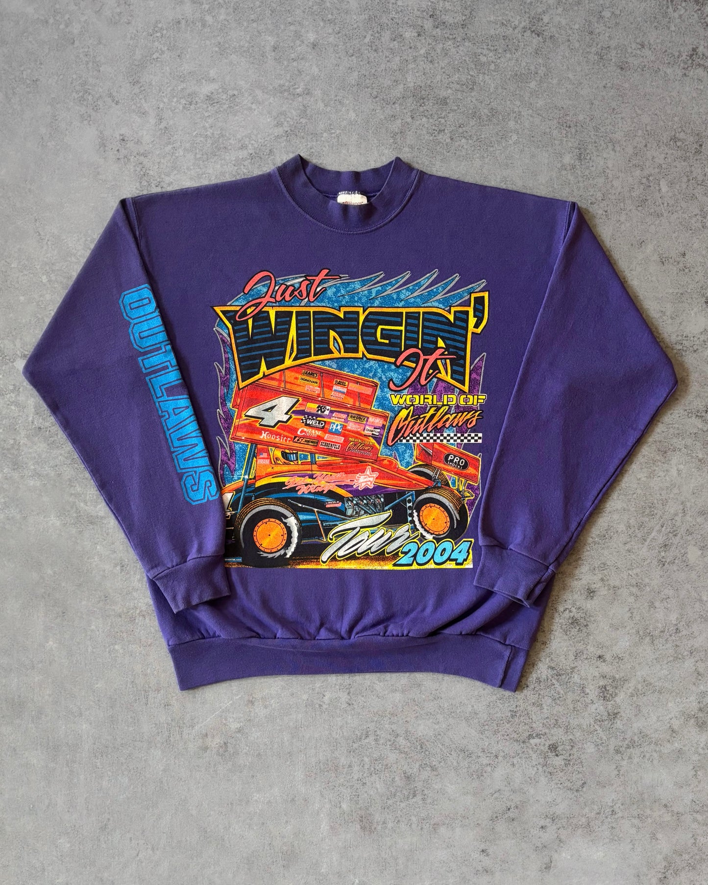 Vintage 2004 World of Outlaws “Just Wingin’ It” Crewneck – Sprint Car – Purple