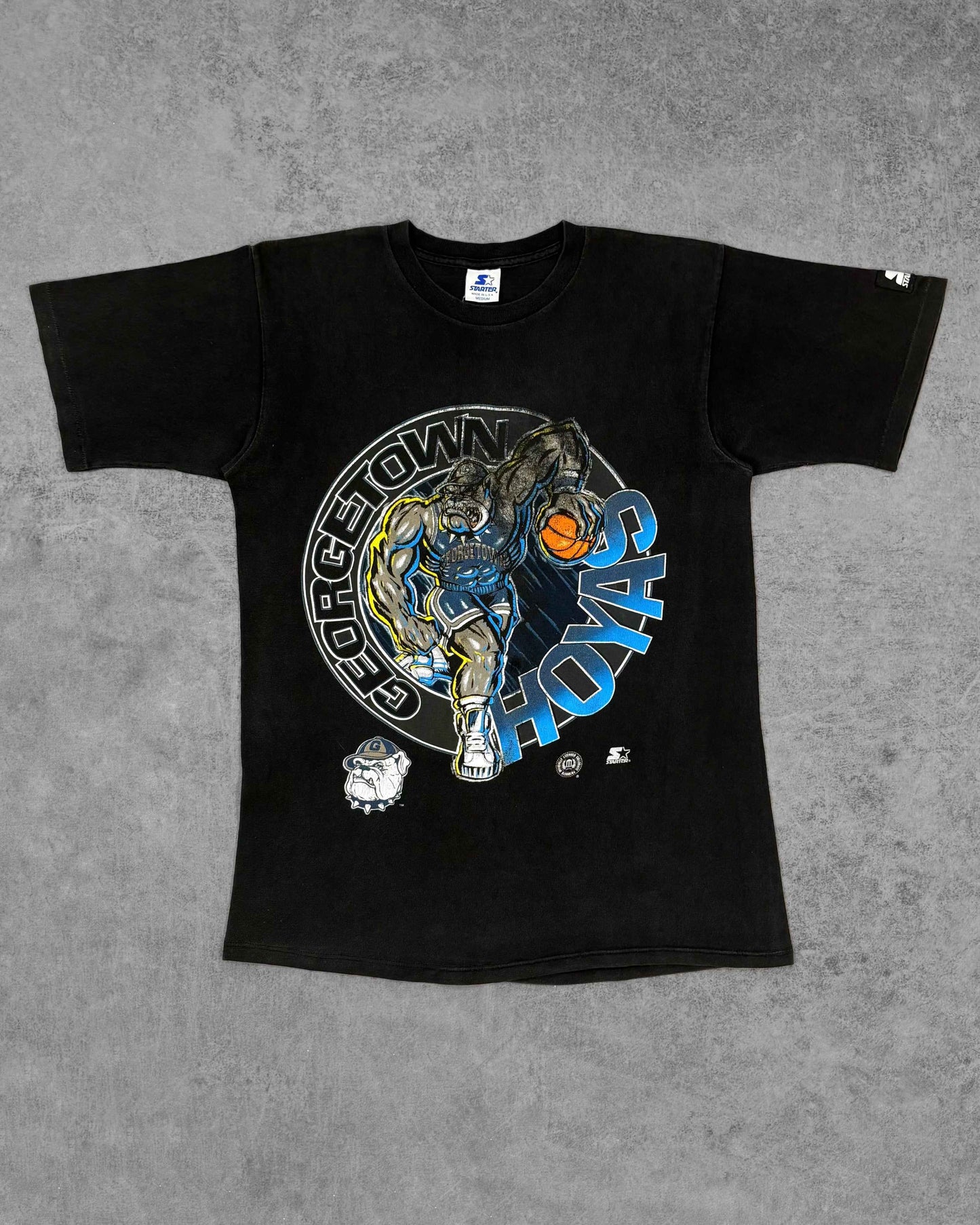 Vintage 90s Starter Georgetown Hoyas NCAA Graphic T-Shirt - Made in USA Black - Single Stitch