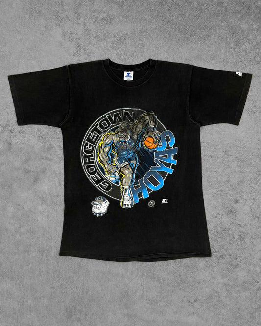 Vintage 90s Starter Georgetown Hoyas NCAA Graphic T-Shirt - Made in USA Black - Single Stitch
