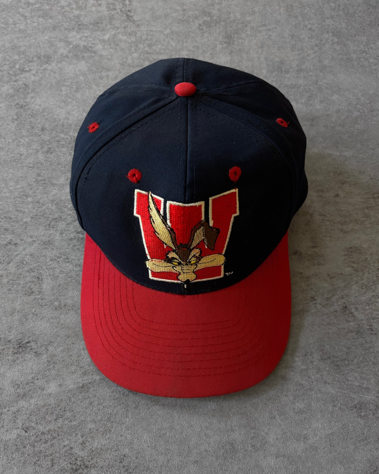 Vintage 1993 Looney Tunes Wile E. Coyote Cap – Drew Pearson – Navy/Red