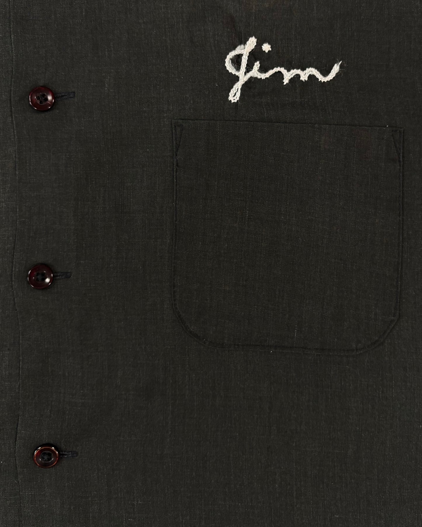 Vintage 1970s Jim’s Chain stitched King Louie Bowling Short Sleeve Shirt - Black Embroidered Raglan Rockabilly