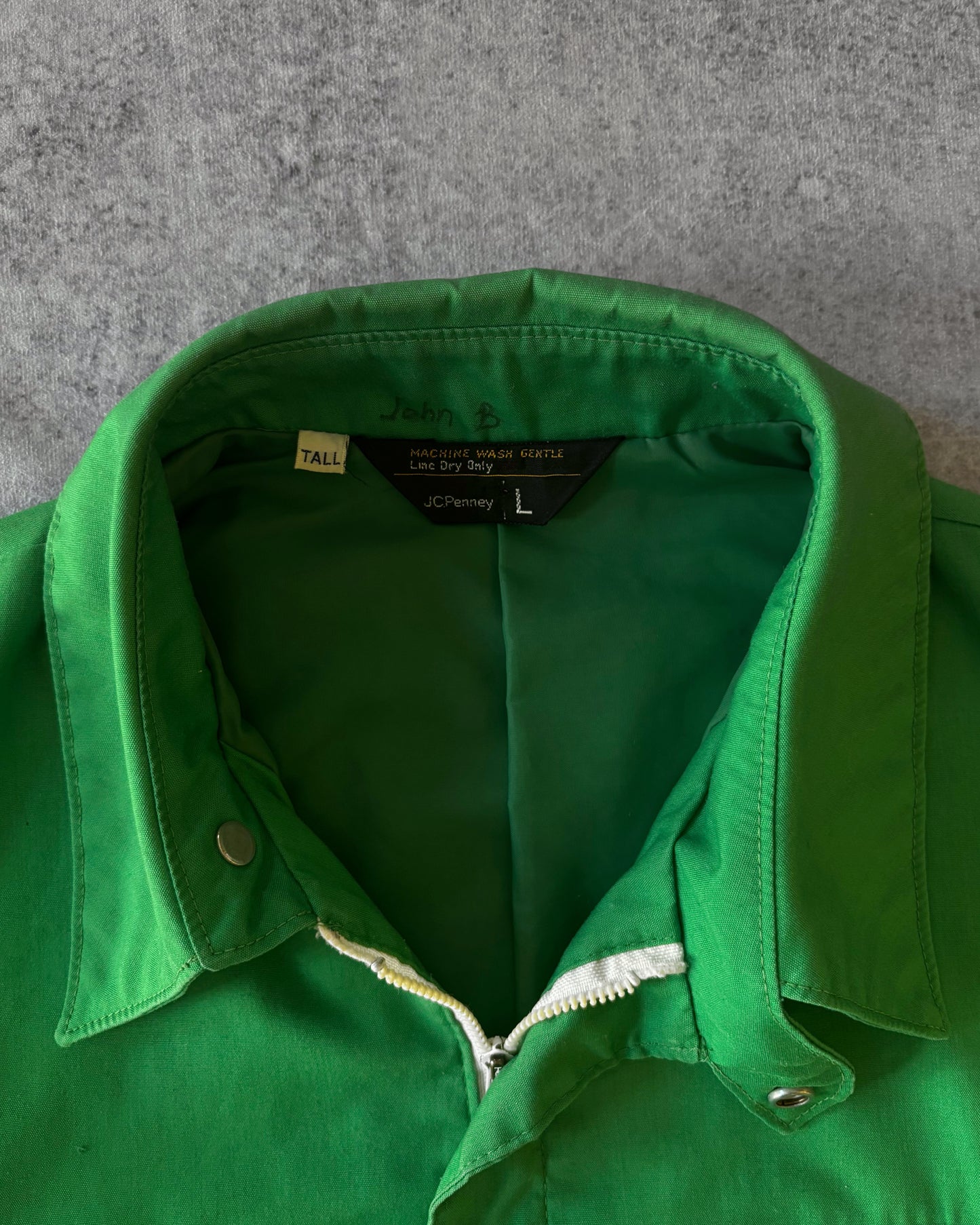 Vintage John B’s 1970s JCPenney Kelly Green Coaches Jacket – Talon Zipper