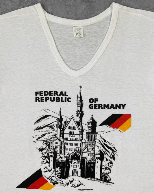 Vintage 1970s Federal Republic of Germany Neuschwanstein Castle V-Neck T-Shirt - Made in USA - West Germany Souvenir