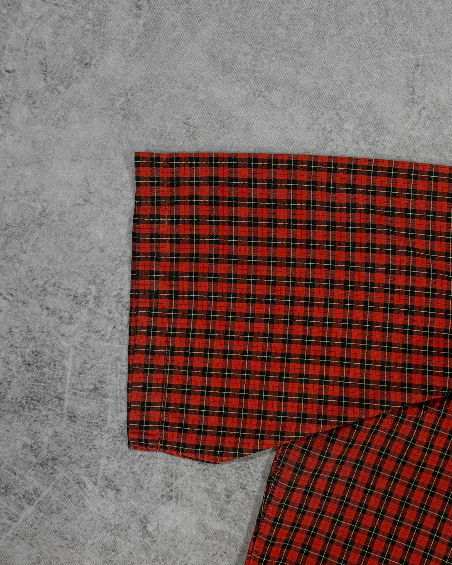 Vintage 1990s Huntington Red Tartan Check Short Sleeve Button Down Shirt - Made in USA