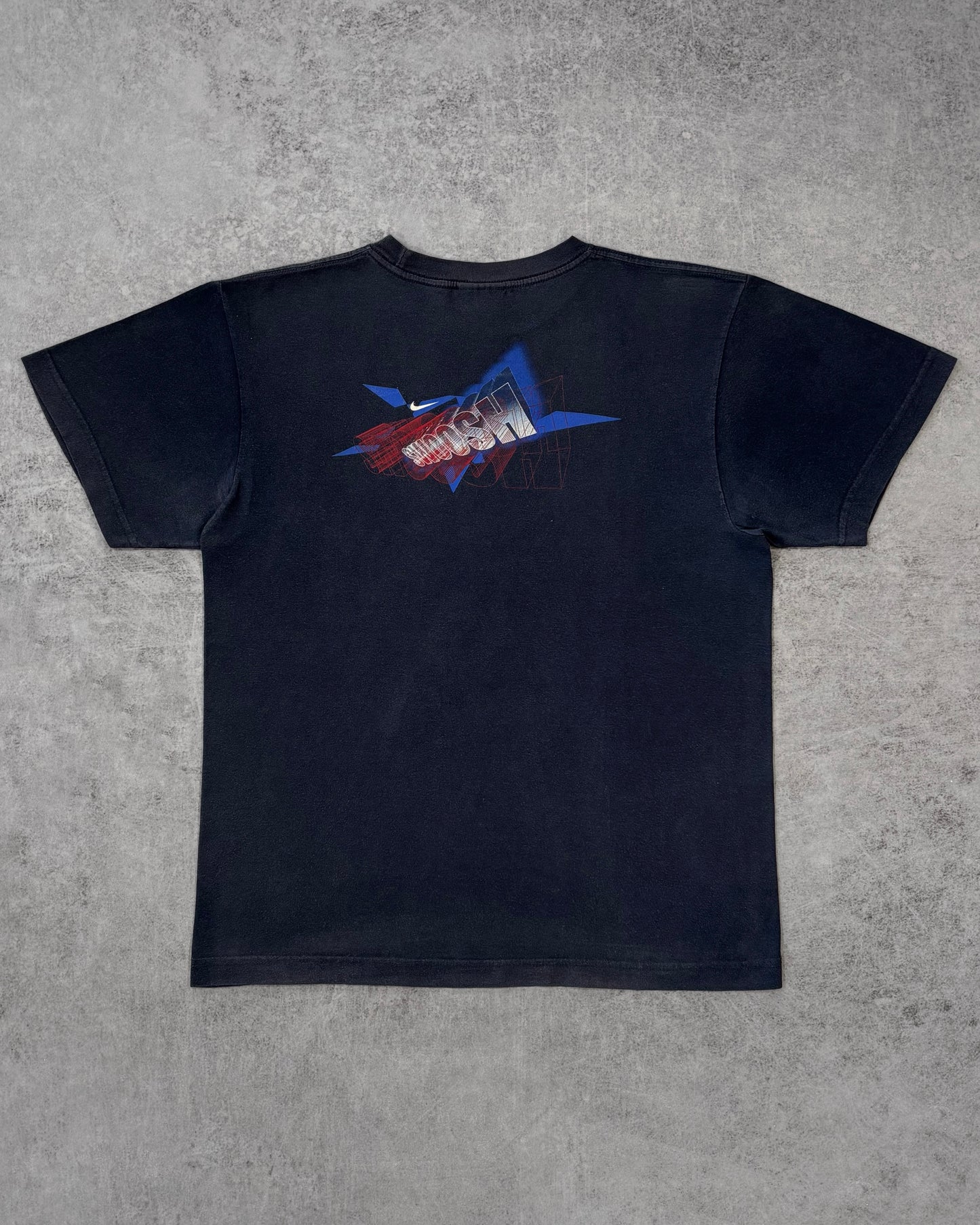 Vintage 2000s Nike Mini Swoosh Graphic T-Shirt – Back Print Logo Tee Navy