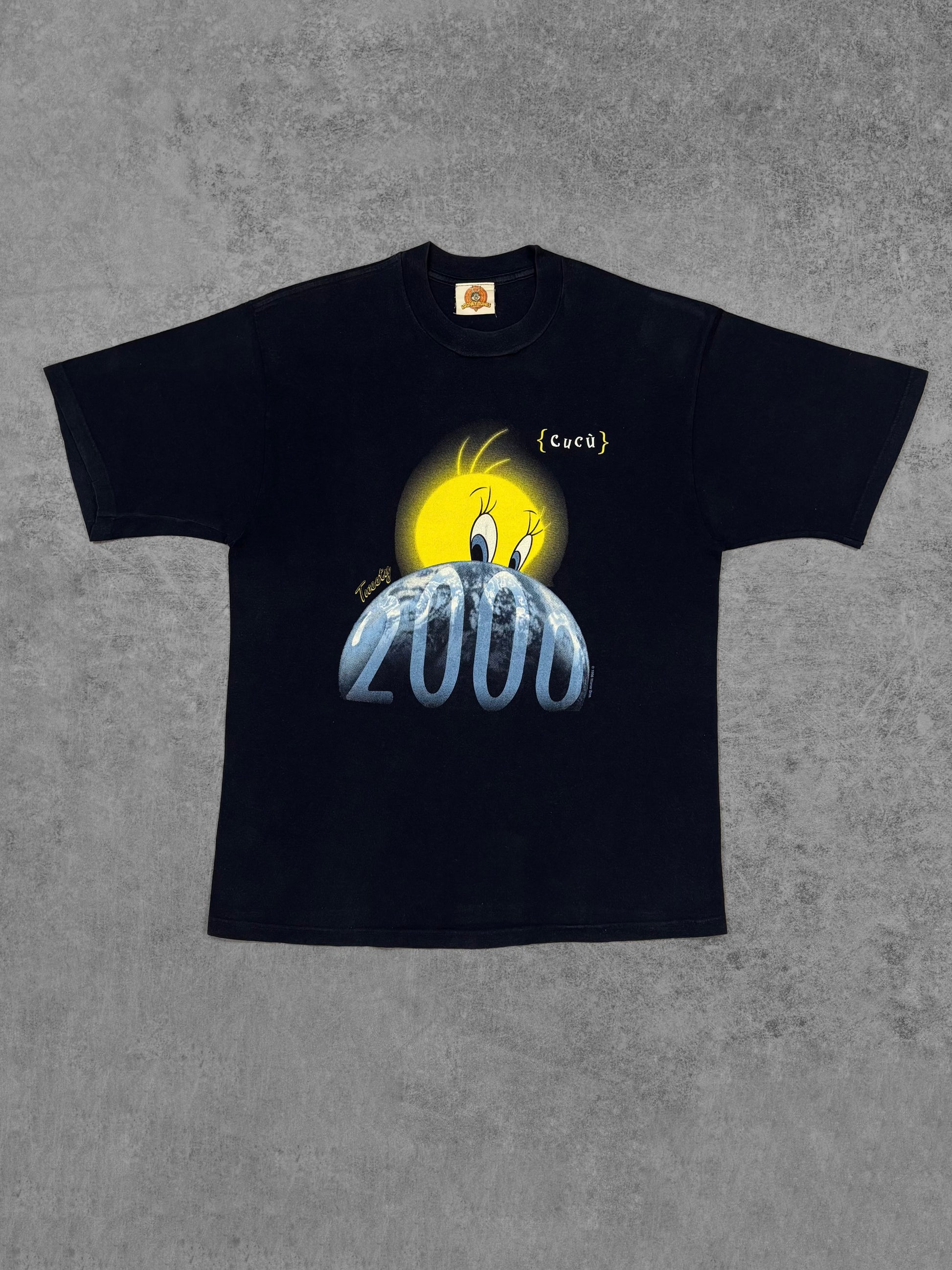 Front view of vintage 2000 Looney Tunes Tweety Millennium graphic t-shirt, Warner Bros