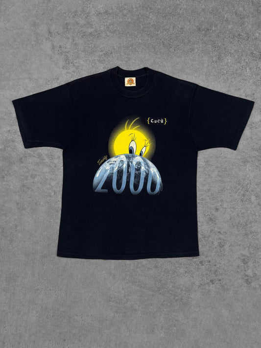 Front view of vintage 2000 Looney Tunes Tweety Millennium graphic t-shirt, Warner Bros
