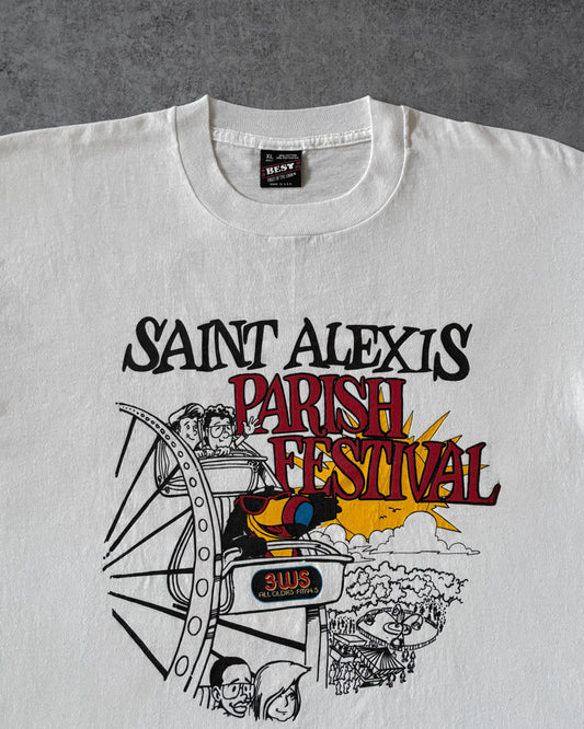 Vintage 90s Saint Alexis Parish Festival Tee – Cartoon Ride Graphic – FOTL Tag– Made in USA