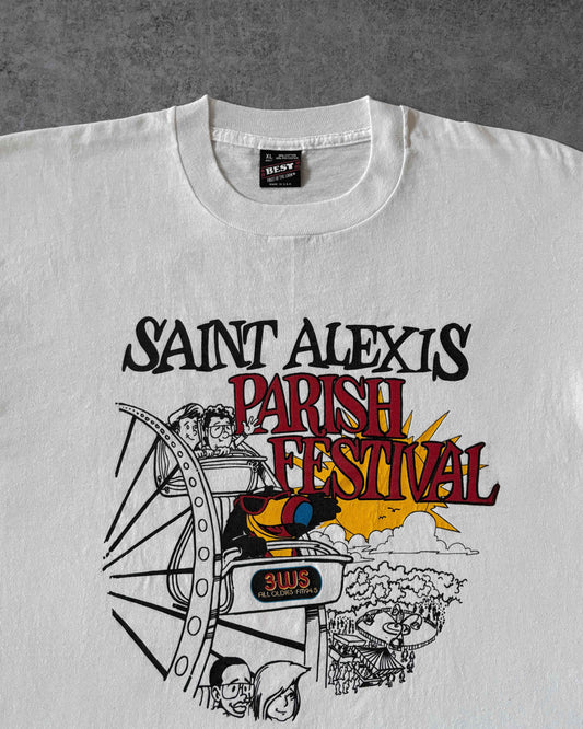 Vintage 90s Saint Alexis Parish Festival Tee – Cartoon Ride Graphic – FOTL Tag– Made in USA