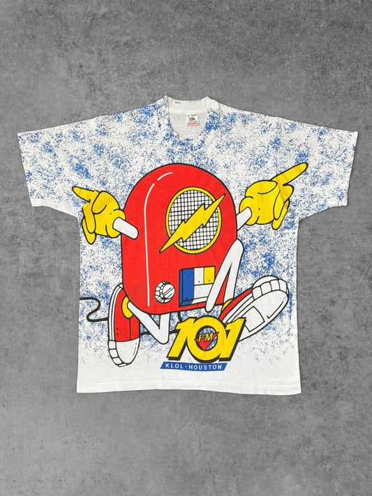 Vintage 1990s KLOL Houston 101 FM Radio Station Graphic T-Shirt – Fruit of the Loom Made in USA All Over Print