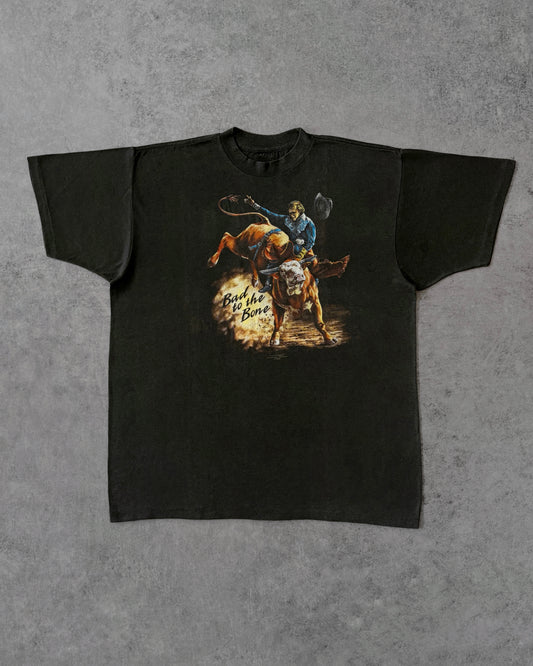 Vintage 1988 “Bad to the Bone” Cowboy T-Shirt – Trinity Products – Halftone Rodeo Print