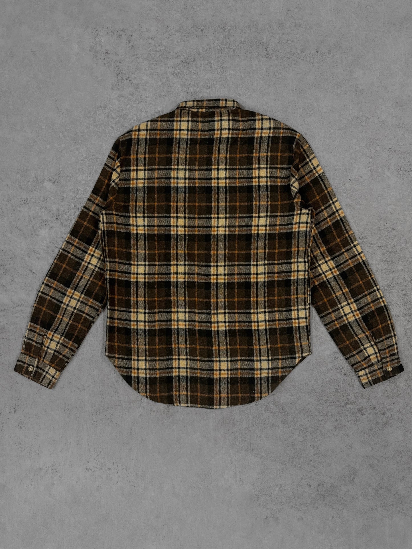 Vintage 1990s Super Star Plaid Flannel Brown Shirt - Beige Check Workwear Button Up