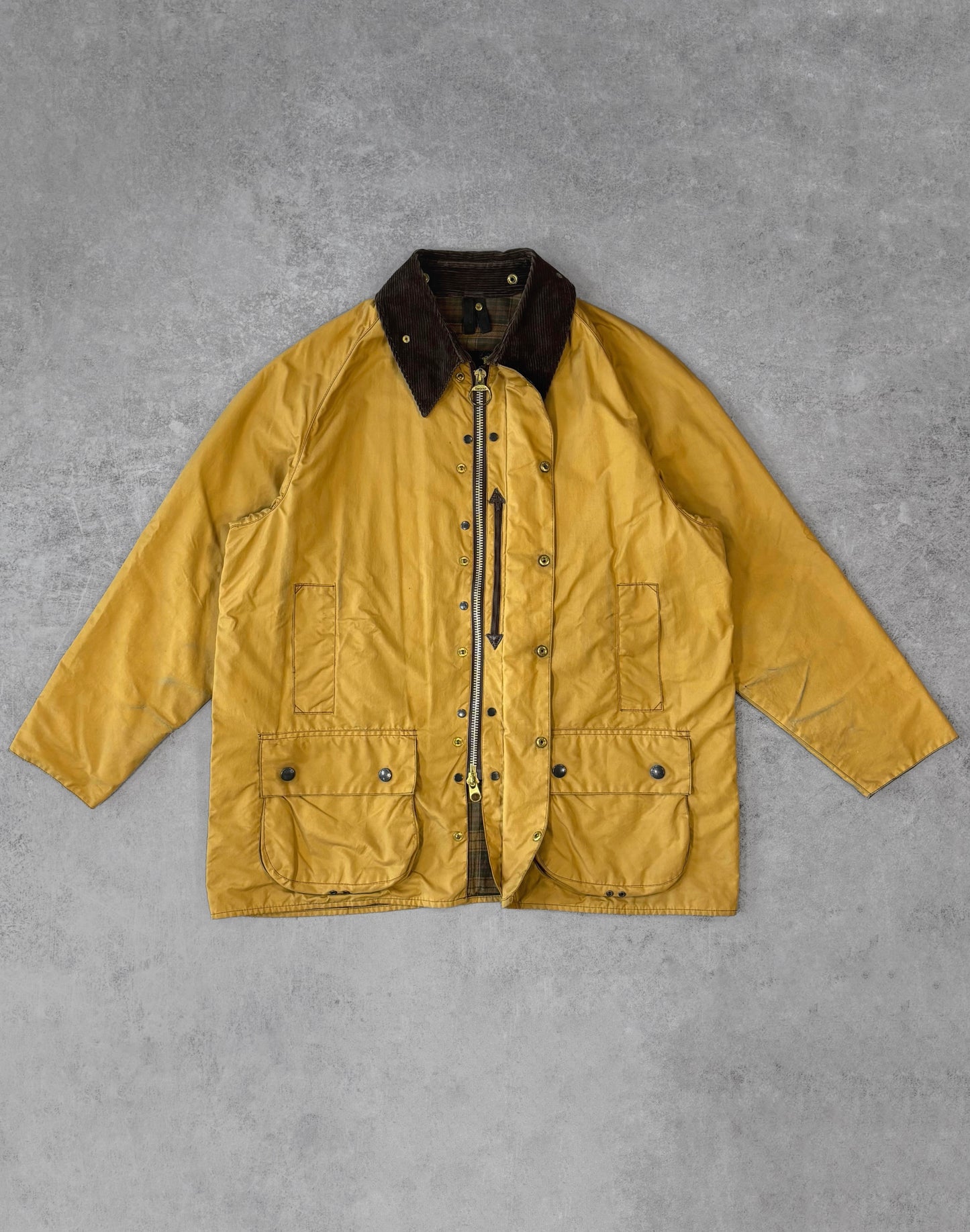 Vintage 1990s Barbour Beaufort Waxed Jacket Mustard – Made in England Classic Field Coat