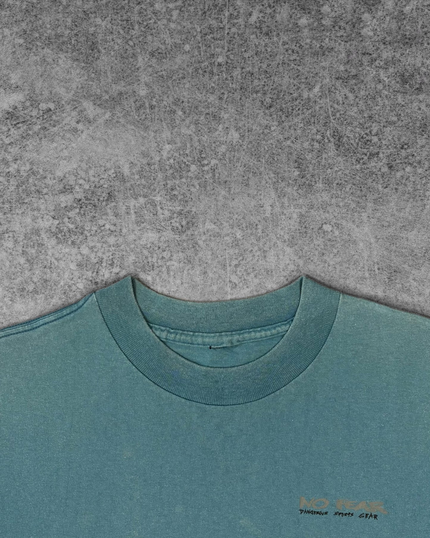 Vintage 1990s No Fear Gear Quote T-Shirt Faded Blue Graphic Tee Back Print