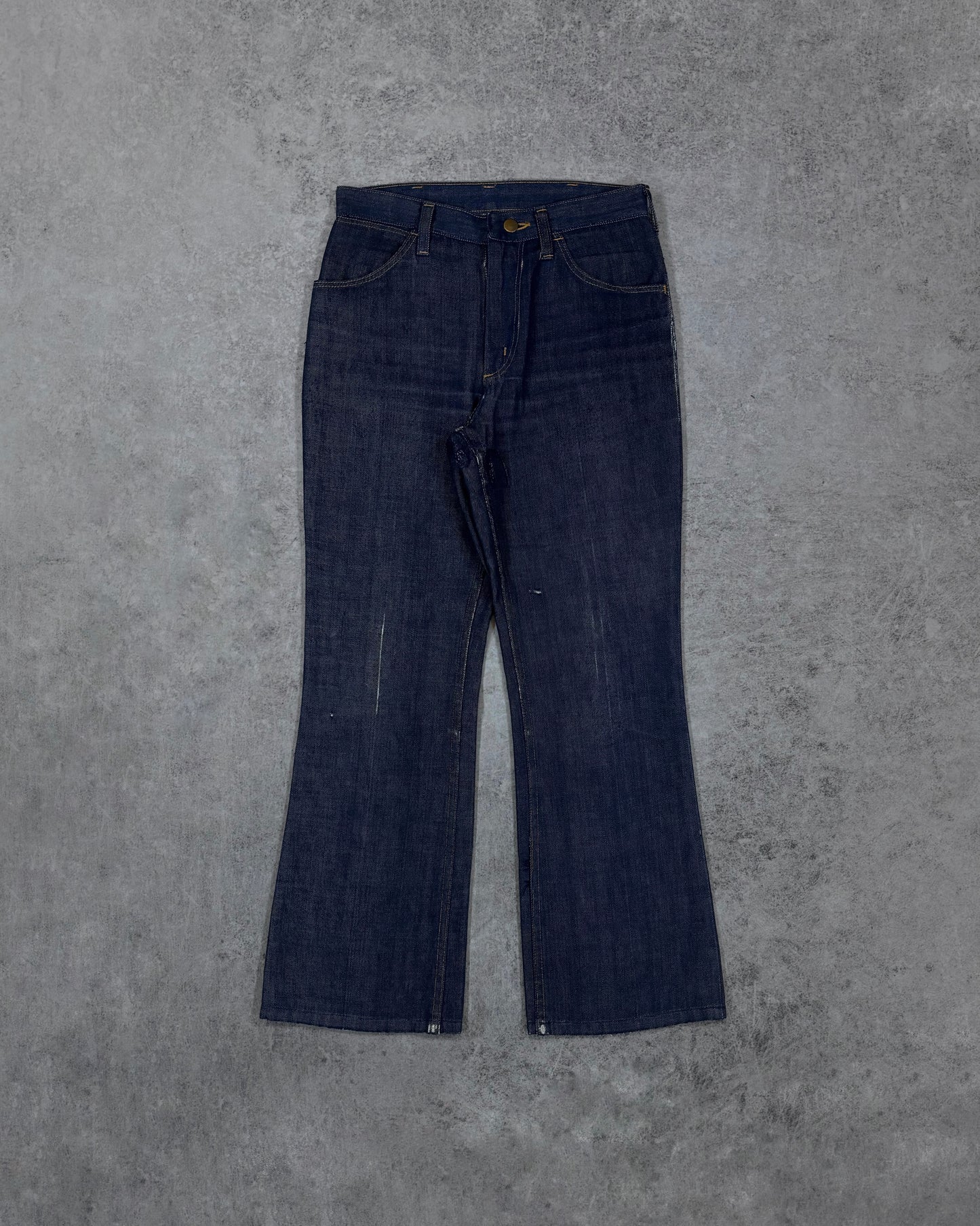 Vintage 1970s Wrangler Flare Lightweight Jeans – Talon Zipper – Dark Indigo Denim