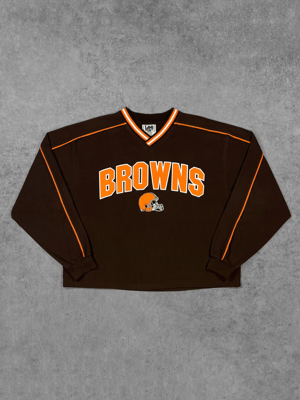 Vintage Y2K Lee Sport Cleveland Browns NFL brown boxy cropped long sleeve T-shirt – front view