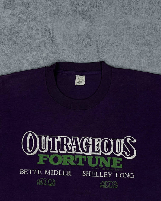 Outrageous Fortune 1987 movie graphic print detail, white and green