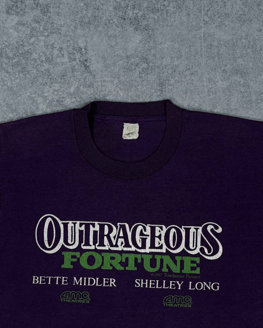 Vintage 1987 Outrageous Fortune Movie Promo T-Shirt AMC Theatres Bette Midler Shelley Long Made USA