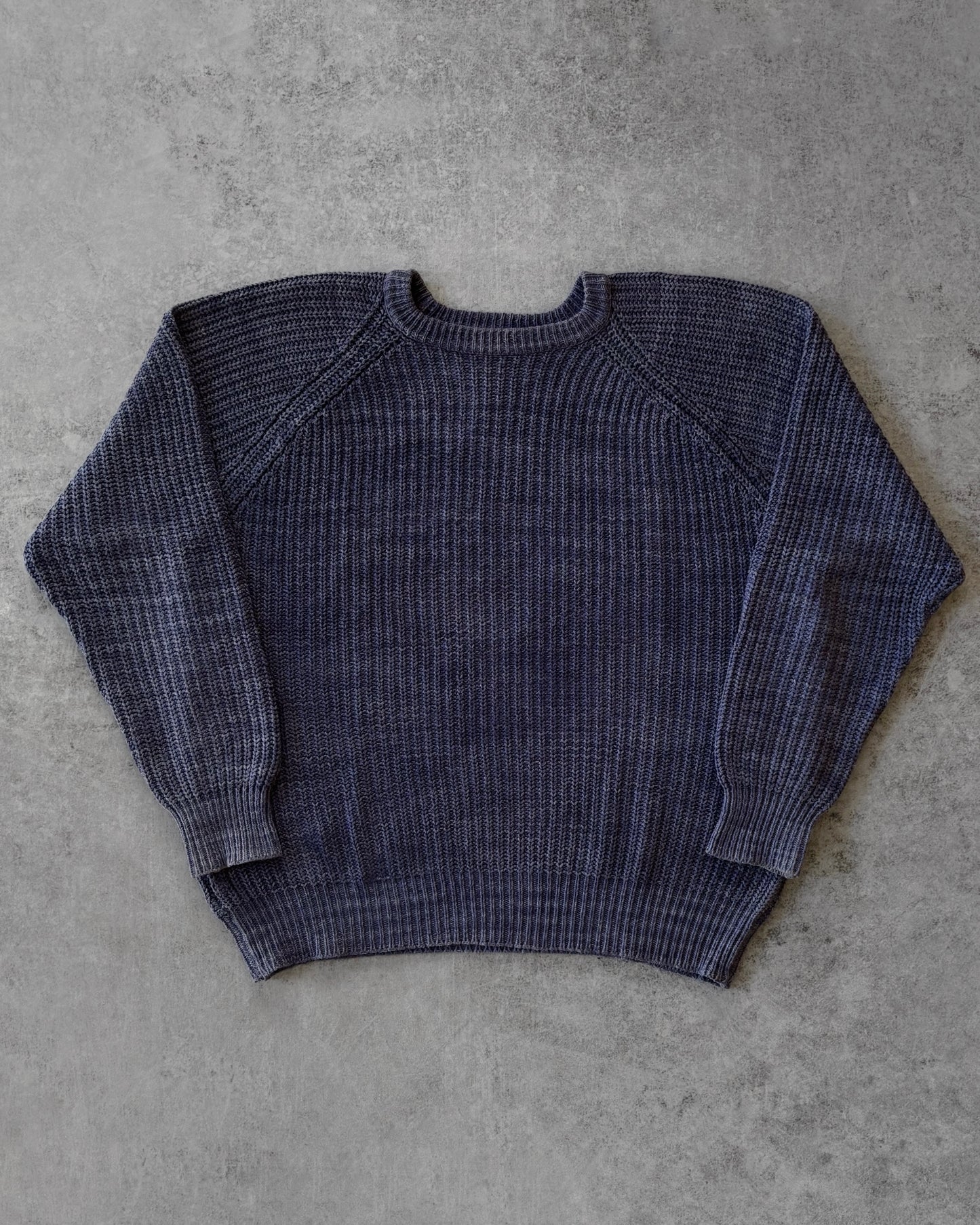 Vintage Late 1970s L.L. Bean Raglan Fisherman Sweater – Navy Cotton Knit – USA Classic
