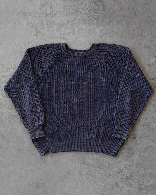 Vintage Late 1970s L.L. Bean Raglan Fisherman Sweater – Navy Cotton Knit – USA Classic