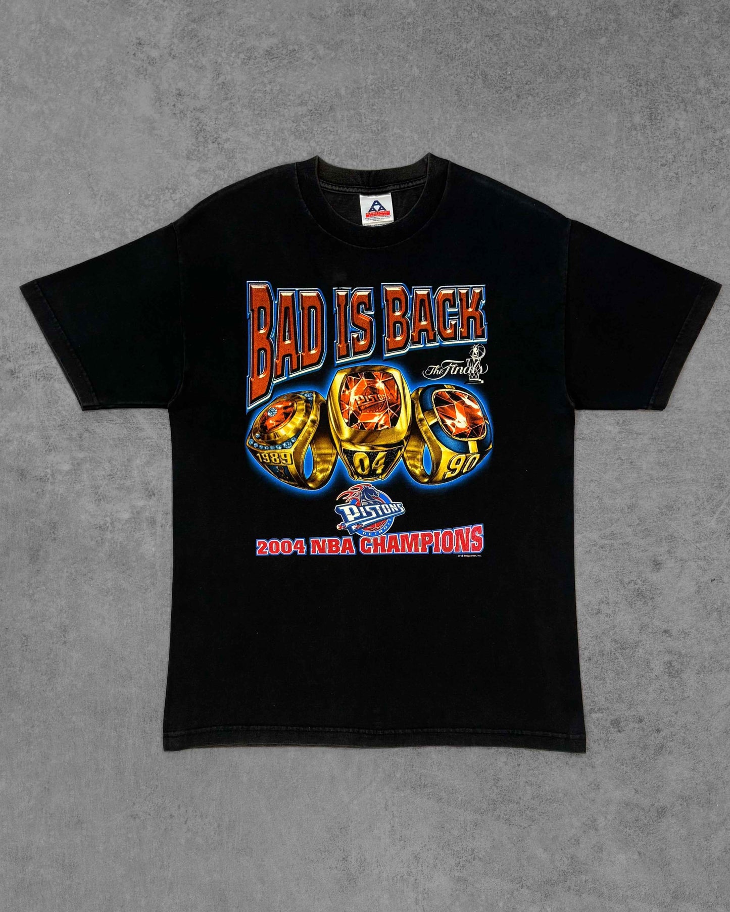 Vintage 2004 Detroit Pistons NBA Champions “Bad Is Back” Finals Graphic T-Shirt - Black
